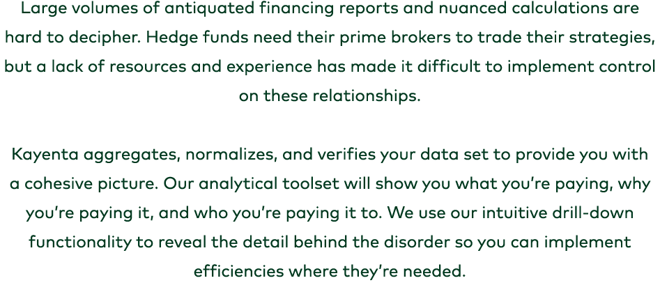 Large volumes of antiquated financing reports and nuanced calculations are hard to decipher. Hedge funds need their p...